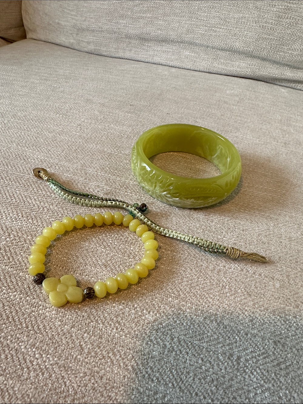 Green Resin Bangle & Beaded Bracelet Set